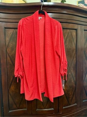 Macy's Cerise Textured Open-Front Cardigan NWT Size Large